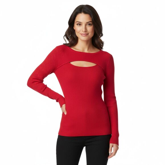 I.N.C Tops - I.N.C. International Concepts Red Ribbed Cutout Sweater Size Medium